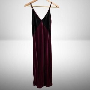 NEW Gold Hawk 100% Silk Slip Dress‎ Midi Burgundy Black Small